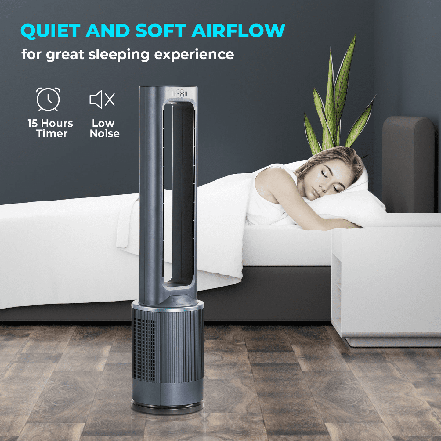 [US IN STOCK] Tower Fan With Remote, 43 Inch Quiet Air Circulator, Space Saving Stand Fan, For Home, Office or Bedroom, Energy Efficient Cooling, 12 Silent Speeds, Electric Control