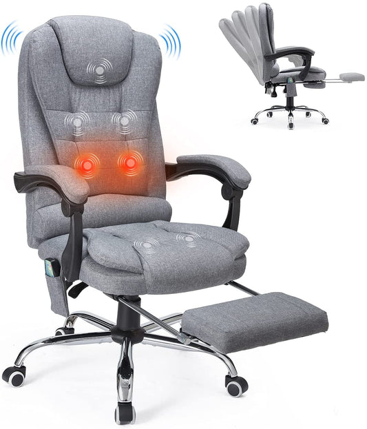 YODOLLA High Back Fabric Massage Office Chair Adjustable Heated Executive Computer Chair with Retractable Footrest, Gray