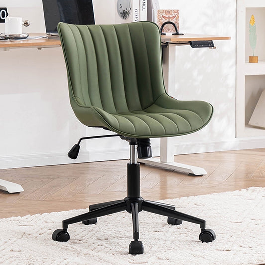 YOUNIKE Cute Armless Office Desk Chair Modern Upholstered Faux Leather Swivel Task Chair, Green