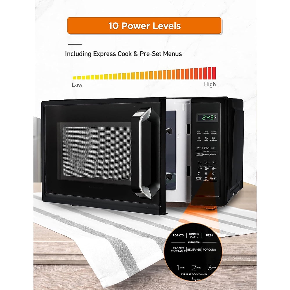 0.9 Cu.Ft Microwave Oven w/10 Power Levels & Pull Handle, Digital Display, Black