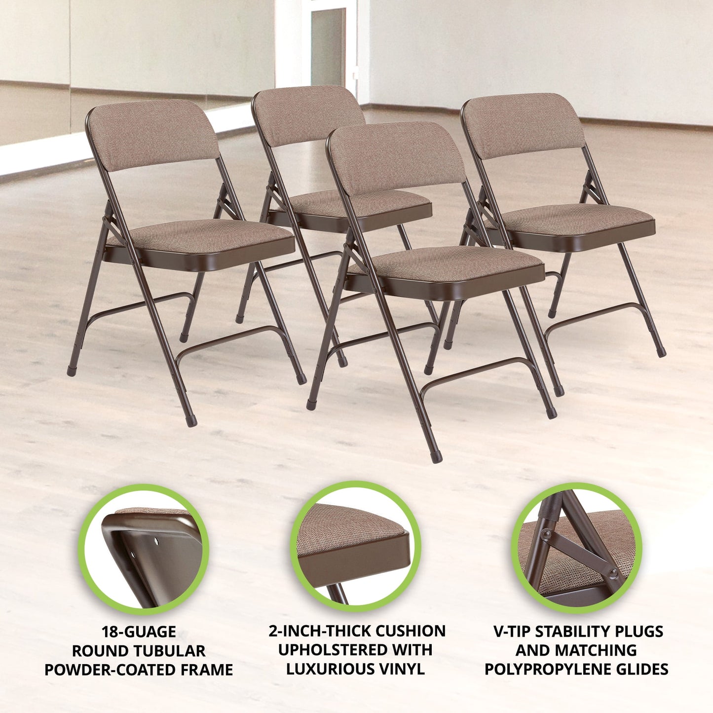 (Pack of 4) NPS? 2200 Series Fabric Upholstered Double Hinge Premium Folding Chair, Russet Walnut