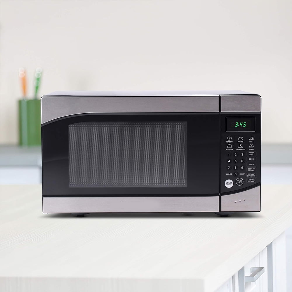 0.9 Cu. Ft Microwave Oven w/10 Power Levels & Digital Display, Door Lock, Silver