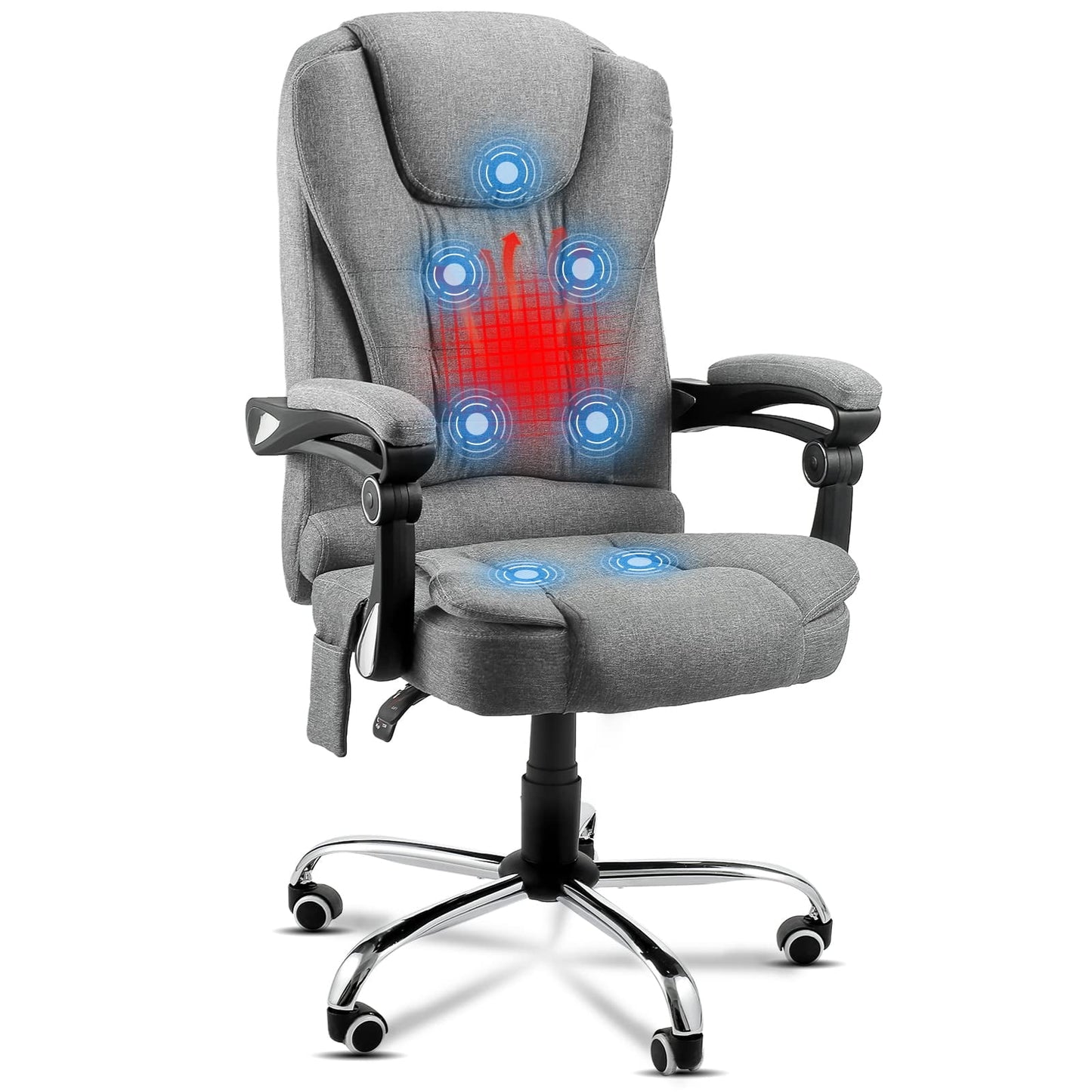 YODOLLA 7 Points Massage Office Chair with Heat Ergonomic Reclining Computer Chair High Back Desk Chair Ergonomic Fabric Office Chair, Grey